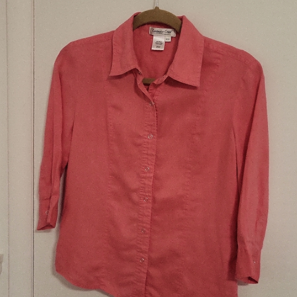 Coldwater Creek Top Shirt. Pet.XSmall. Orange Sherbert. 3/4 Sleeves. Sna…